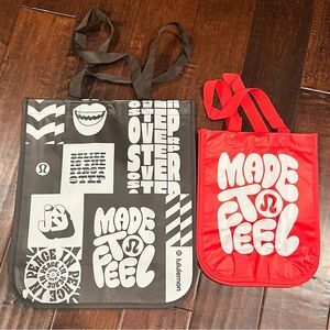 Lululemon Tote Shopping Bag Set - Brown and Red Graphic